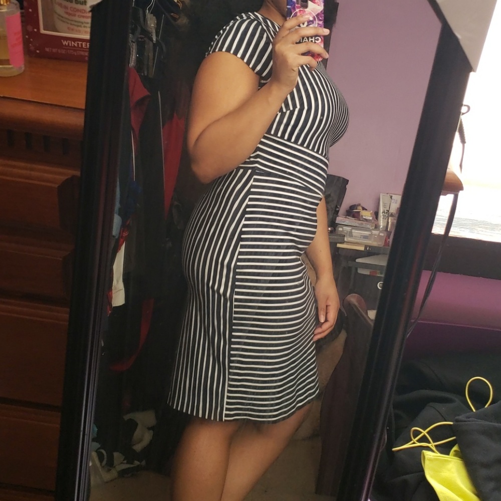 Banana Republic Navy & White Striped Dress sz 12 - Picture 2 of 5